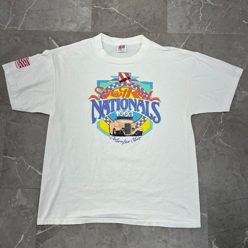 90s Vintage Street Rod Nationals Graphic Tee Mens XL Hot Rod Racing Shirt White
